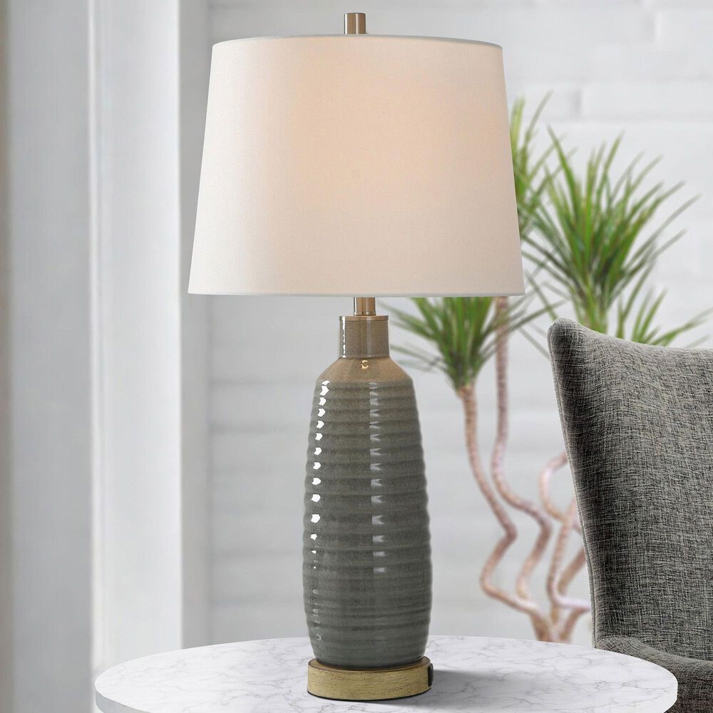Flair Industries 30&quot; Ceramic Table Lamp with USB Ports in Gray Washed, , large