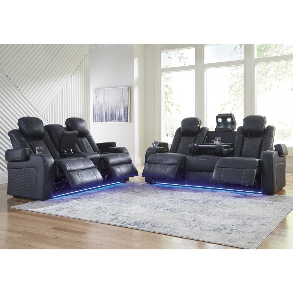 Ashley Fyne-Dyme Power Reclining Sofa with Console and Power Headrest in Sapphire, , large