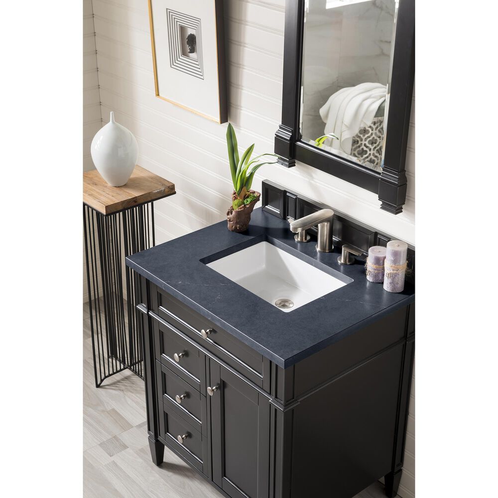James Martin Vanities Brittany 30&quot; Single Bathroom Vanity in Black Onyx with 3 cm Charcoal Soapstone Quartz Top and Rectangle Sink, , large