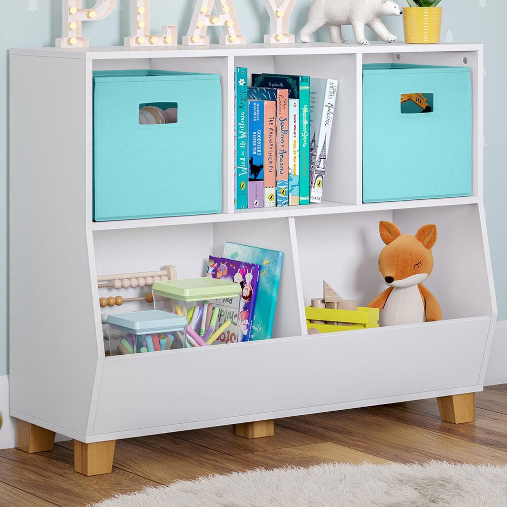 RiverRidge Home Catch-All 5-Cubby Toy Organizer with 2-Aqua Bin in White, , large