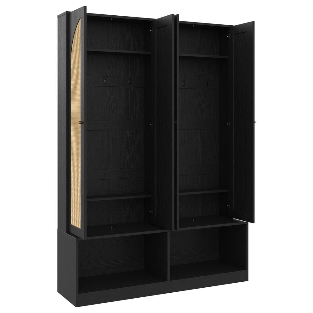 HOMLUX 6-Hook Hall Tree with 2-Rattan Doors in Black, , large
