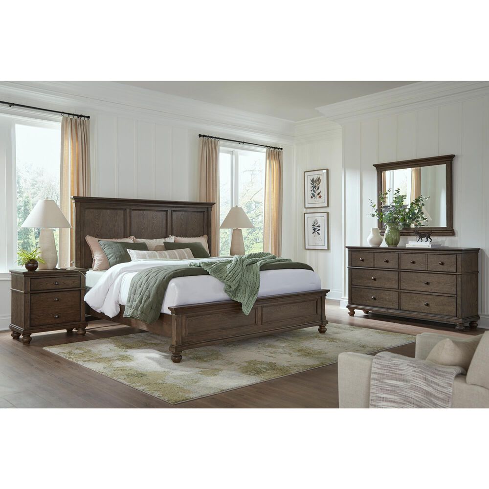 Riva Ridge Oxford 4 Piece Queen Panel Bedroom Set in Cocoa with AC Outlets and USB Ports, , large