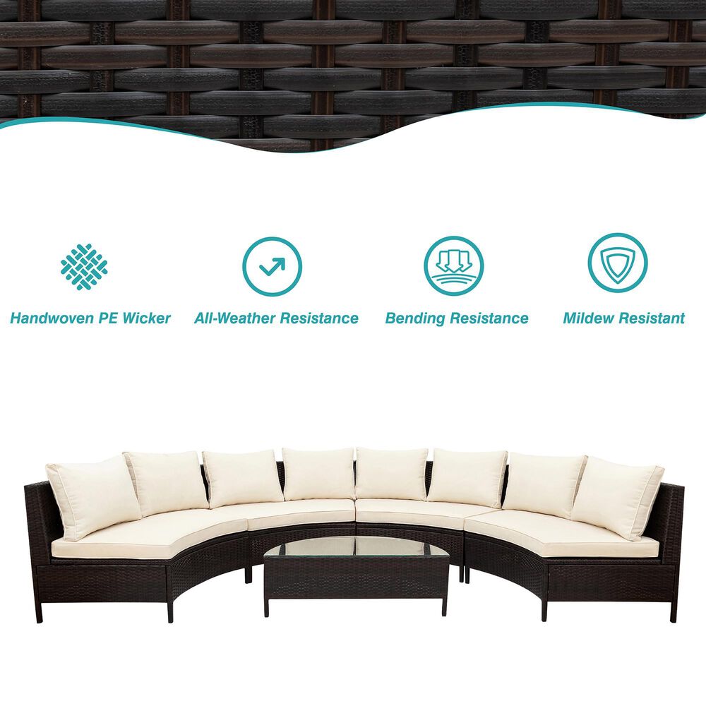 HOMLUX 5 Pieces All-Weather Brown PE Rattan Wicker Sofa Set in Beige, , large