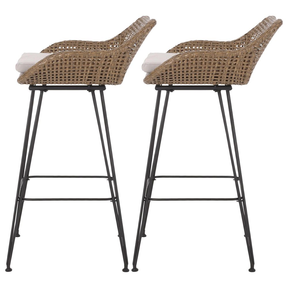 Hearth and Haven Outdoor Wicker and Iron Bar Stool in Beige &#40;Set of 2&#41;, , large