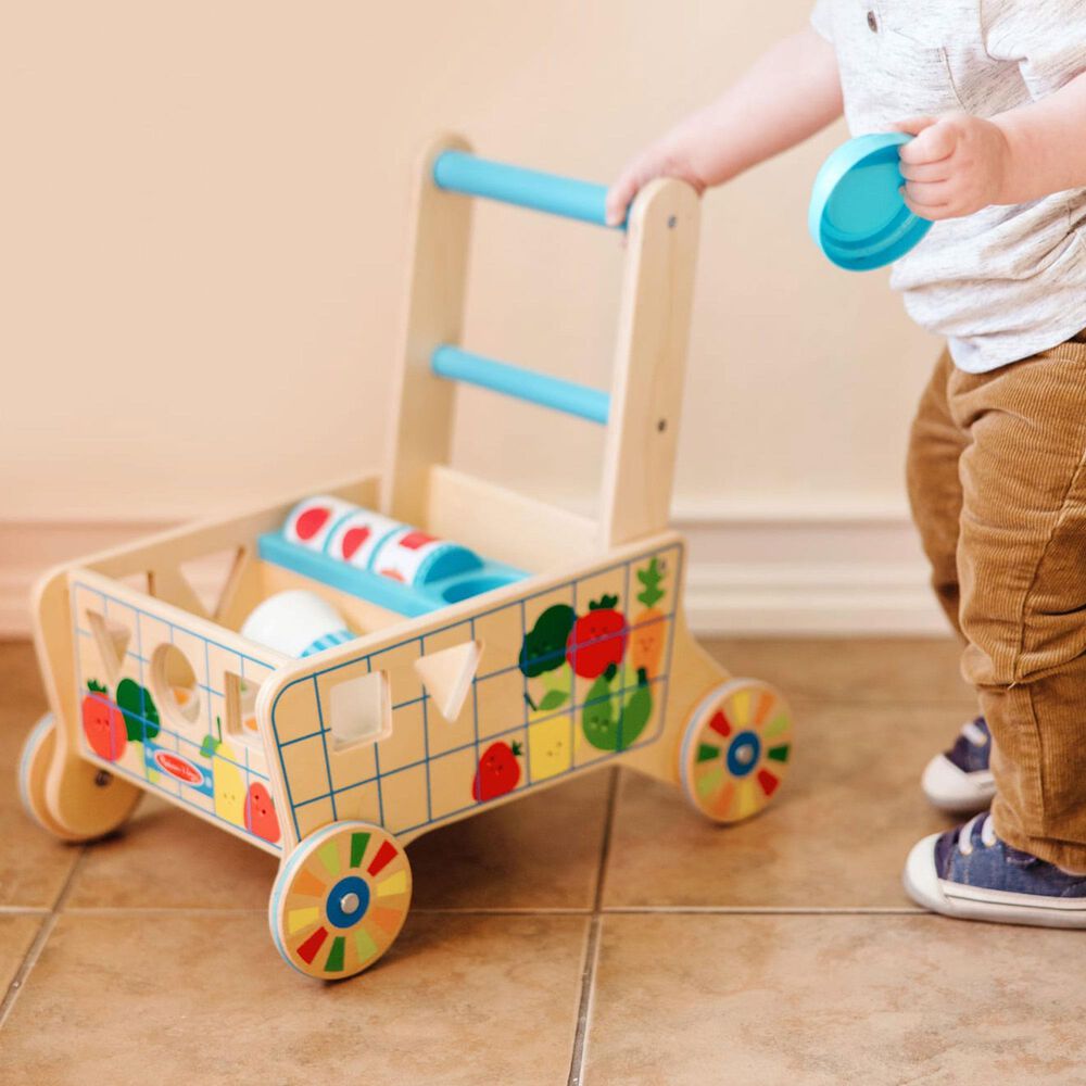 Melissa &amp; Doug Wooden Shape Sorting Grocery Cart, , large