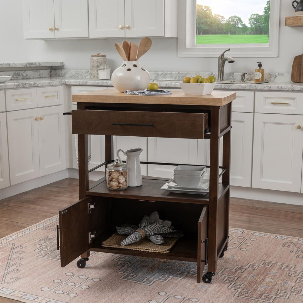Linon Home Decor Lennix Kitchen Cart in Brown and Natural, , large