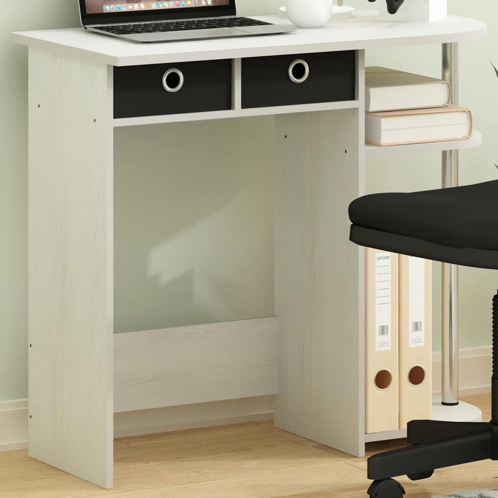 HOMLUX 32" Computer Desk with Two Drawers in White Oak and Stainless Steel, , large