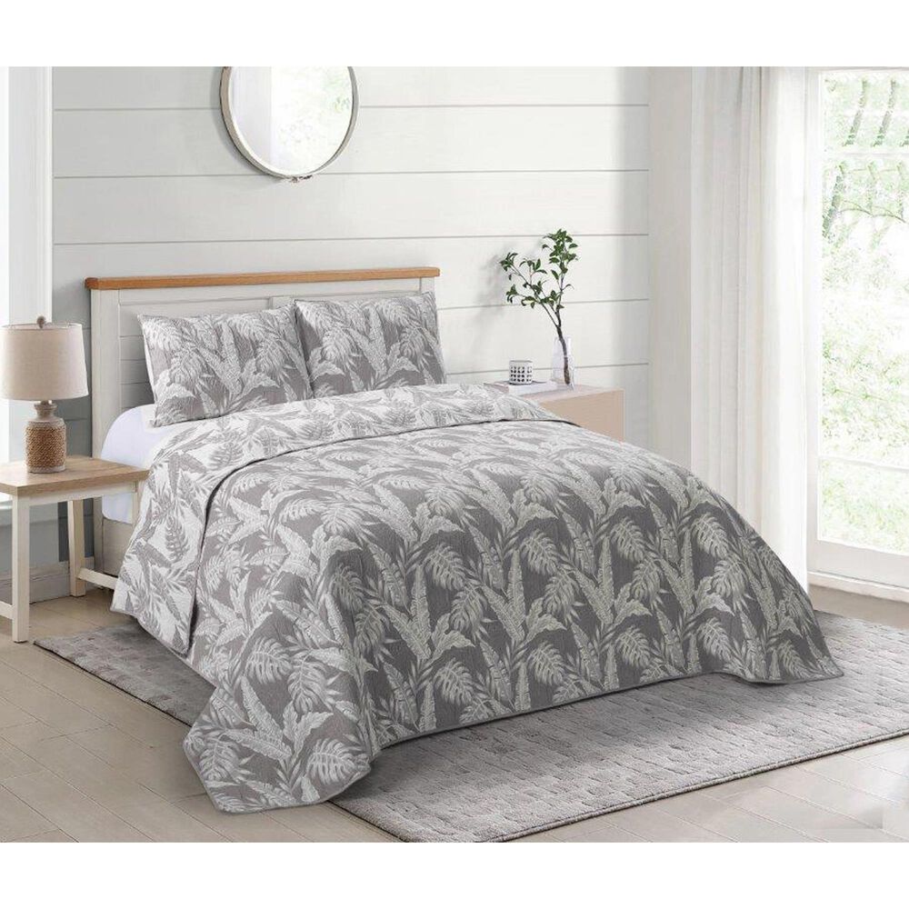 Duke Imports Virah Bella Jacquard 3-Piece King Quilt Set in Charcoal Tropics, , large