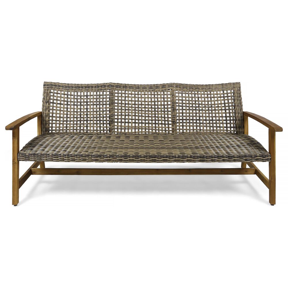 Hearth and Haven Hampton Outdoor Wicker Sofa with Wooden Frame in Grey and Natural, , large