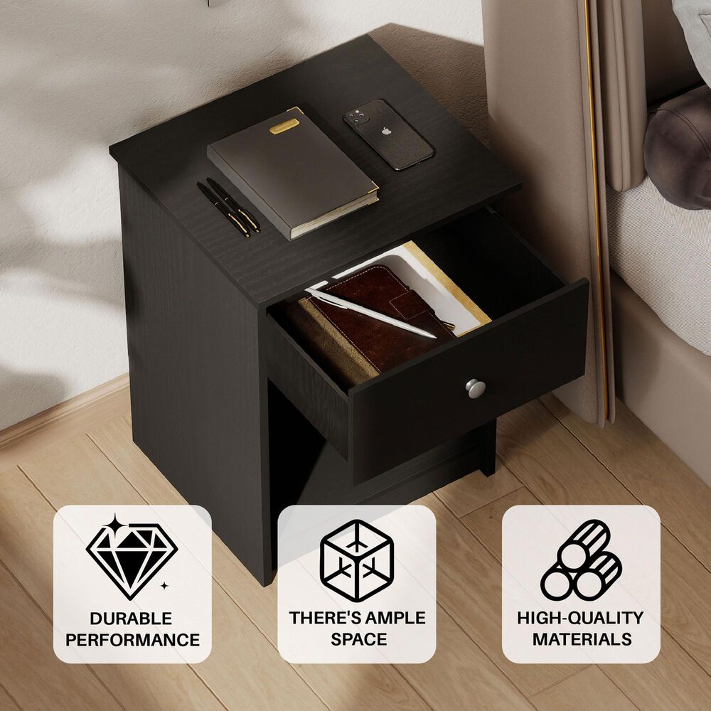 HOMLUX 1-Drawer Modern Nightstand with Knob Handle in Black Oak, , large