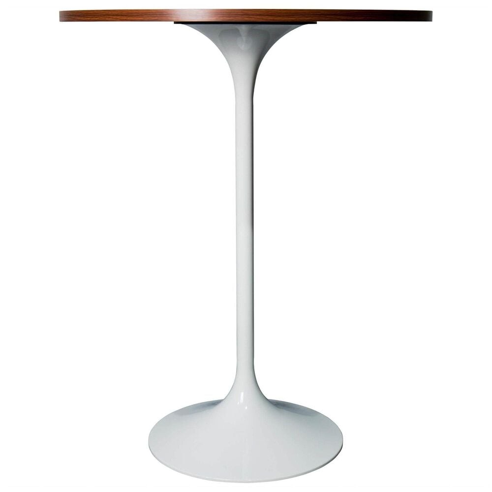 Leisuremod LeisureMod Verve Collection Modern Bar Height Table White Base with 27 Round Cognac Brown MDF Top, , large