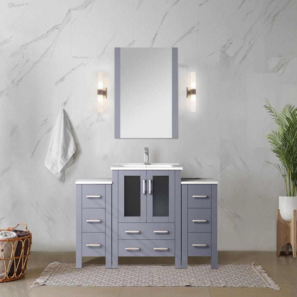 Lexora Home Volez 48&quot; Single Bathroom Vanity in Dark Grey with White Ceramic Top and Rectangular Sink, , large