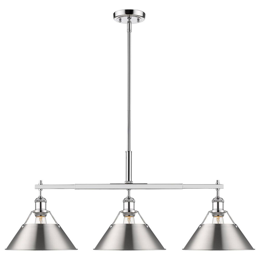 Golden Lighting Orwell 3-Light Linear Pendant with Pewter Shade in Chrome, , large
