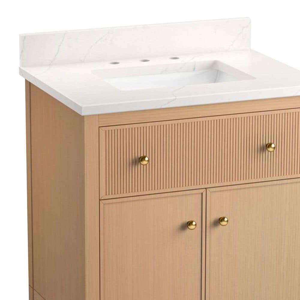 Kohler Malin 30" Single Bathroom Vanity in White Oak with 3 cm White Quartz Top and Rectangular Sink, , large