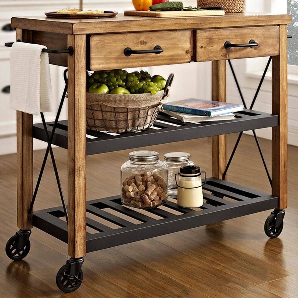 Crosley Furniture Roots Industrial Kitchen Cart in Natural, , large