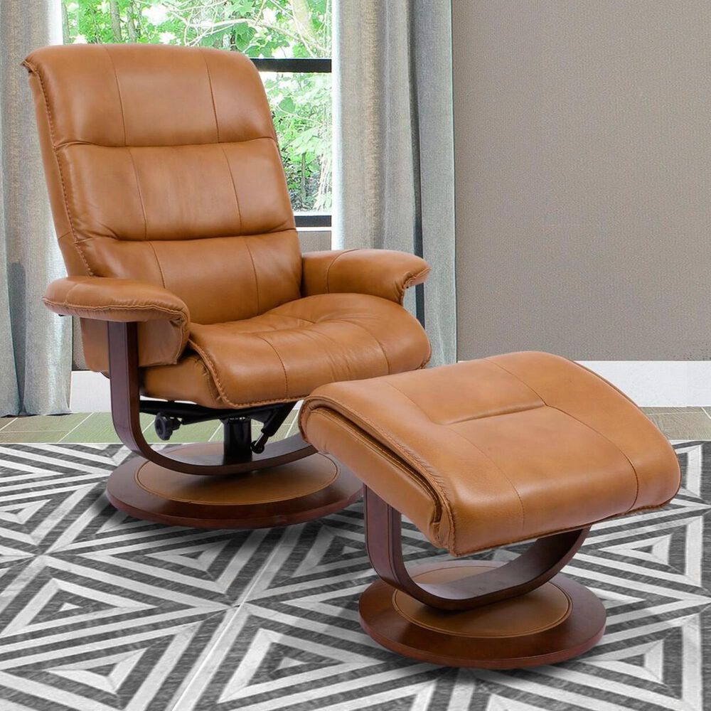 Simeon Collection Leather Swivel Recliner and Ottoman in Butterscotch NFM