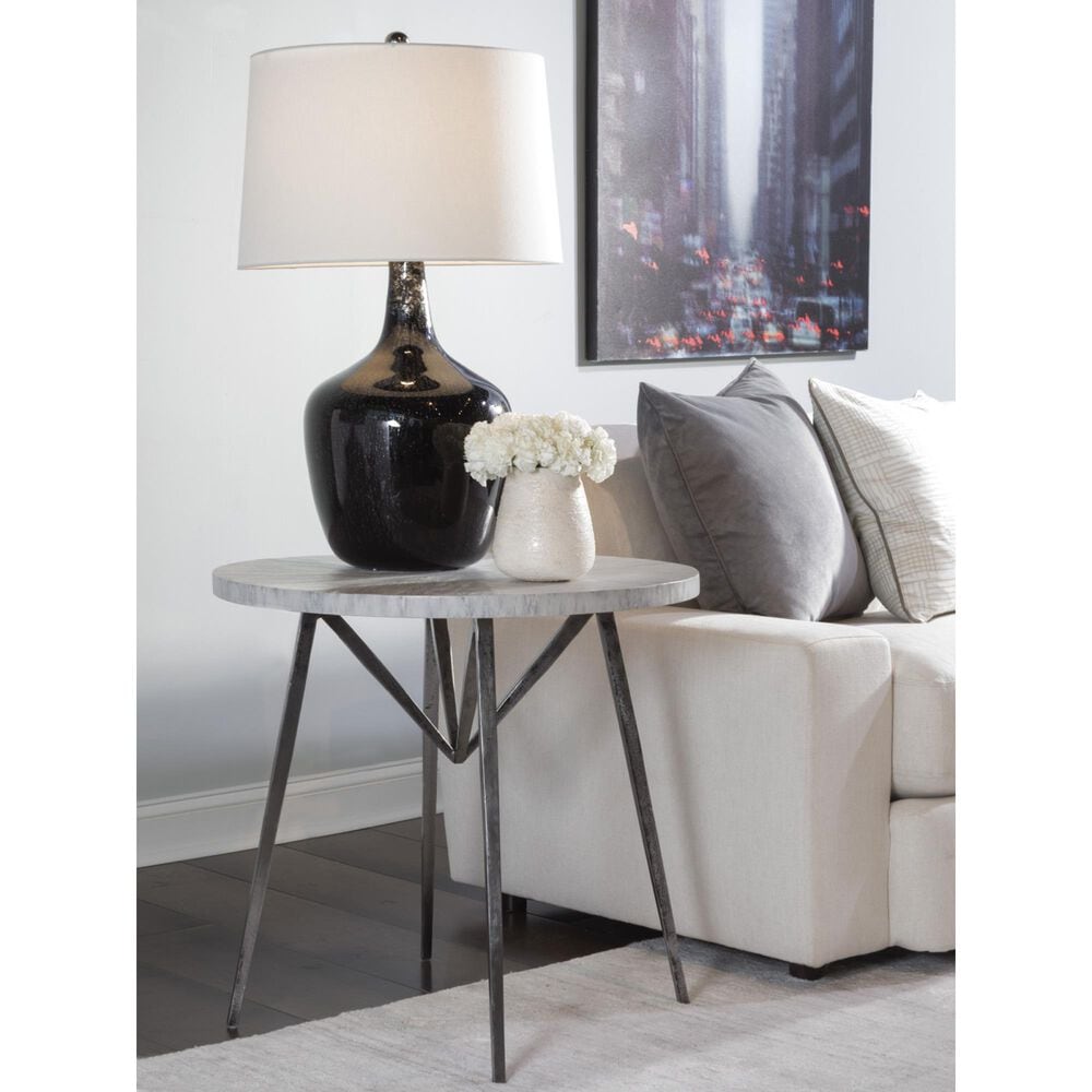Artistica Metal Alfie End Table in Antique Iron, White and Gray, , large