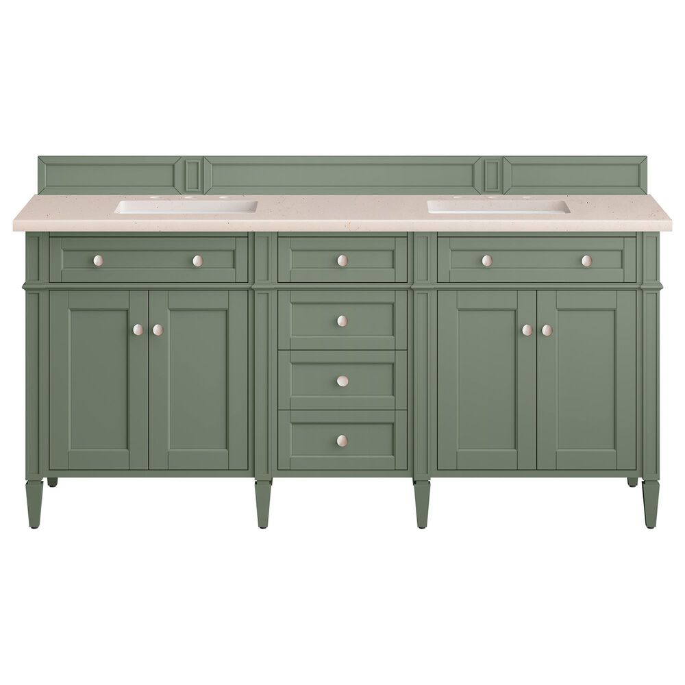 James Martin Vanities Brittany 72" Double Bathroom Vanity in Smokey Celadon with 3 cm Eternal Marfil Quartz Top and Rectangular Sinks, , large