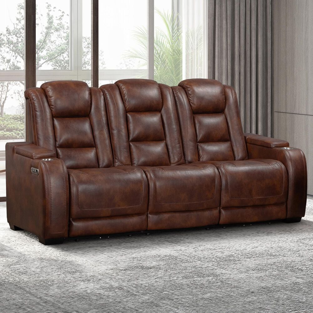 New Heritage Design Chester Power Reclining Sofa in Brown, , large
