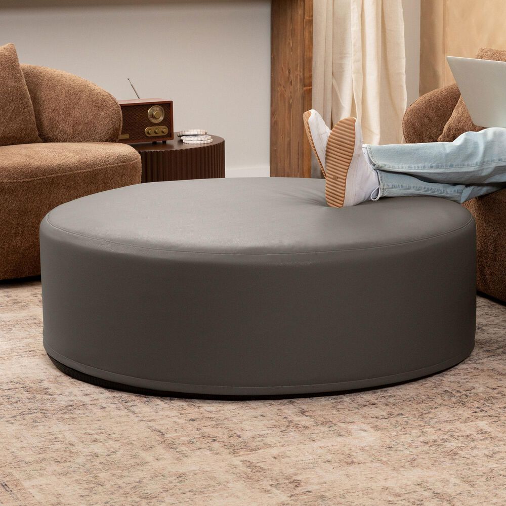 Jaxx Candler Round Ottoman in Gunmetal, , large