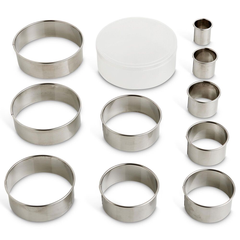 Mrs. Anderson&#39;s 10-Piece Baking Round Cutters with Reusable Storage Container in Stainless Silver, , large