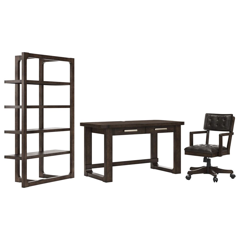 Ashley Breckington 3-Piece Desk with Bookcase and Chair Set in Dark Brown, , large
