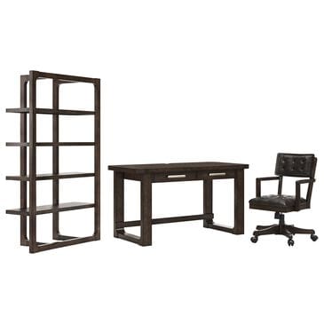 Ashley Breckington 3-Piece Desk with Bookcase and Chair Set in Dark Brown, , large