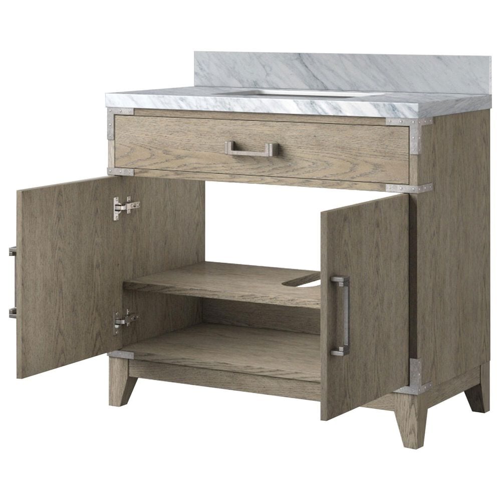 Lexora Home Laurel 36&quot; Single Bathroom Vanity in Grey Oak with White Carrara Marble Top and Rectangular Sink, , large