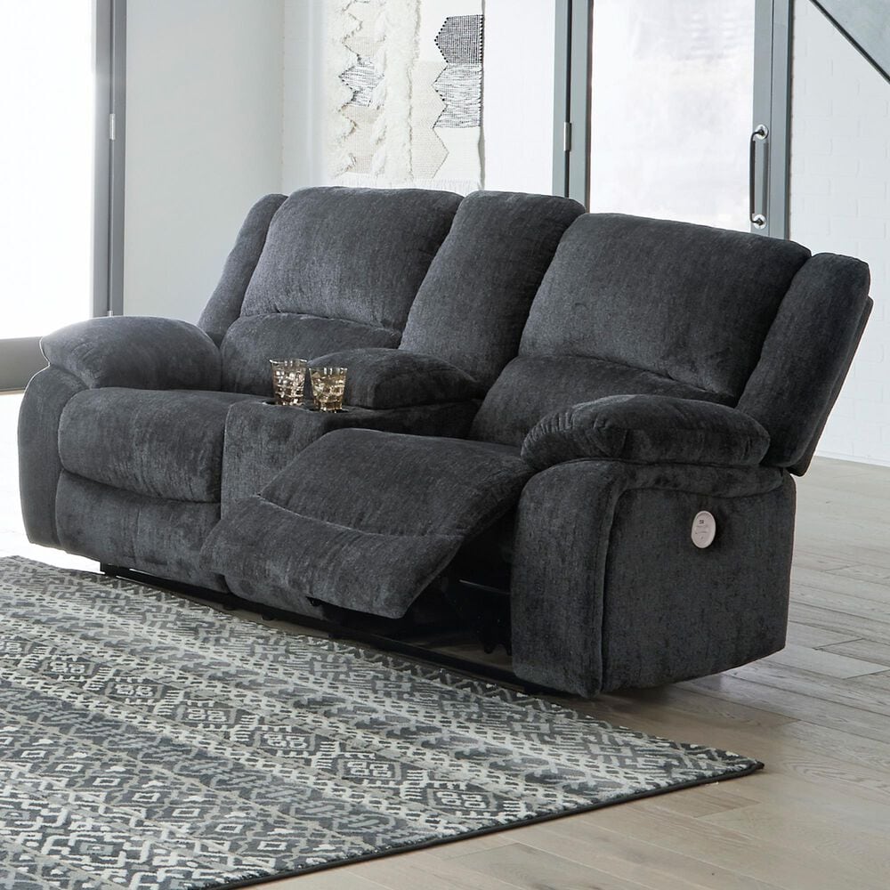 Signature Design by Ashley Draycoll Power Reclining Loveseat with Console in Slate, , large