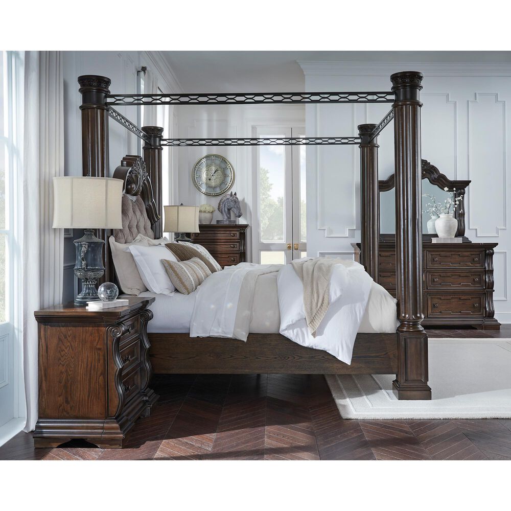 Ashley Maylee King Canopy Bed  in Dark Brown, , large