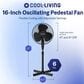 Cool-Living 16" 3-Speed Oscillating Pedestal Fan with Adjustable Height & Tilt in Black, , large