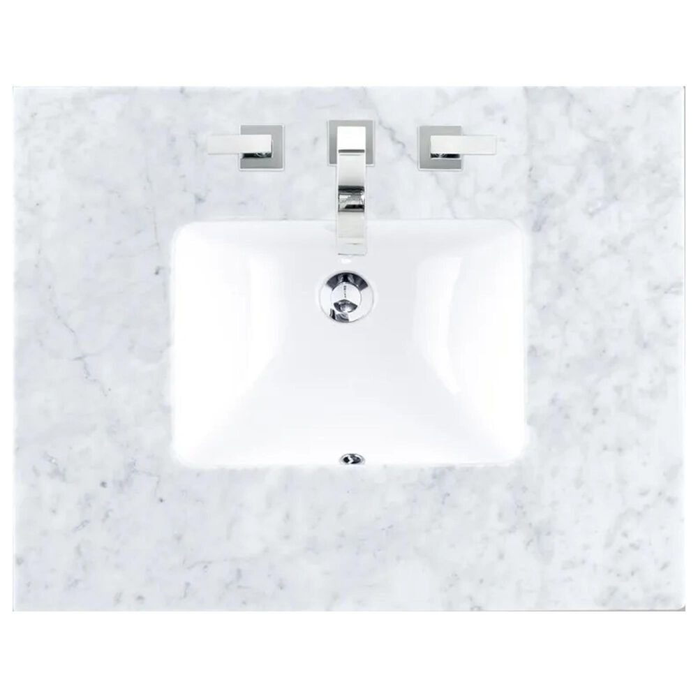 James Martin Vanities Amberly 30&quot; Single Bathroom Vanity in Walnut with 3 cm Carrara White Marble Top and Rectangular Sink, , large