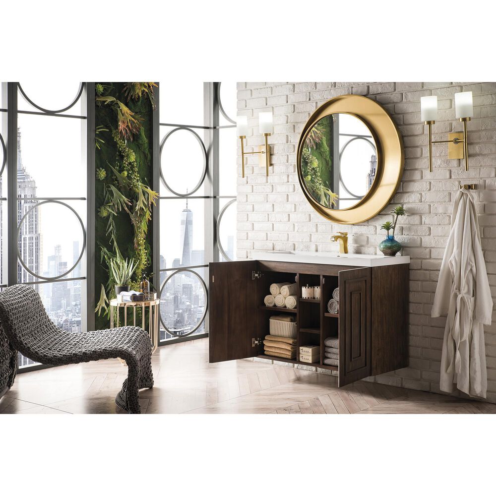 James Martin Vanities Alicante 39.5&quot; Single Bathroom Vanity in Mid Century Acacia with 5 cm White Glossy Resin Top and Rectangular Sink, , large