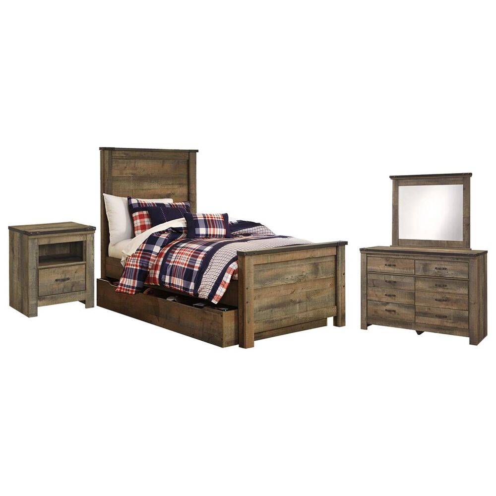 Ashley Trinell 4 Piece Twin Storage Bed Set in Brown, , large