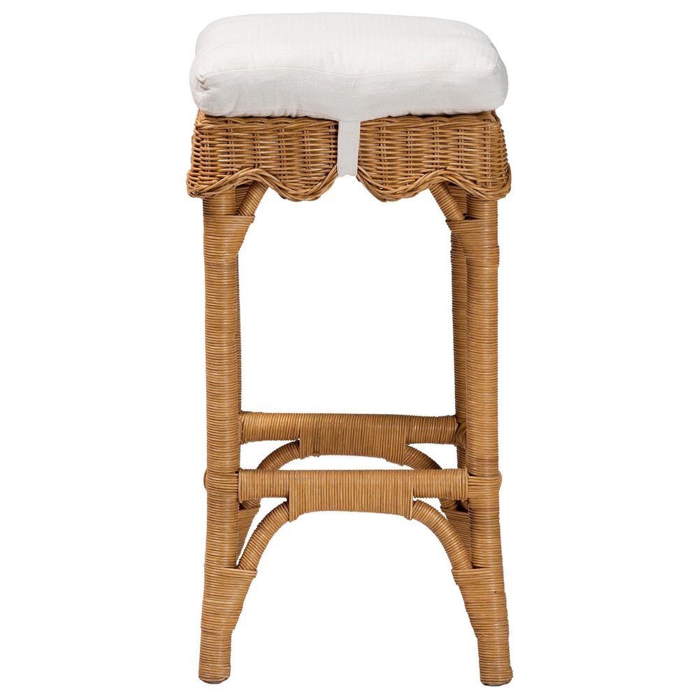Baxton Studio Muy Scallop Rattan Bar Stool in Honey, , large