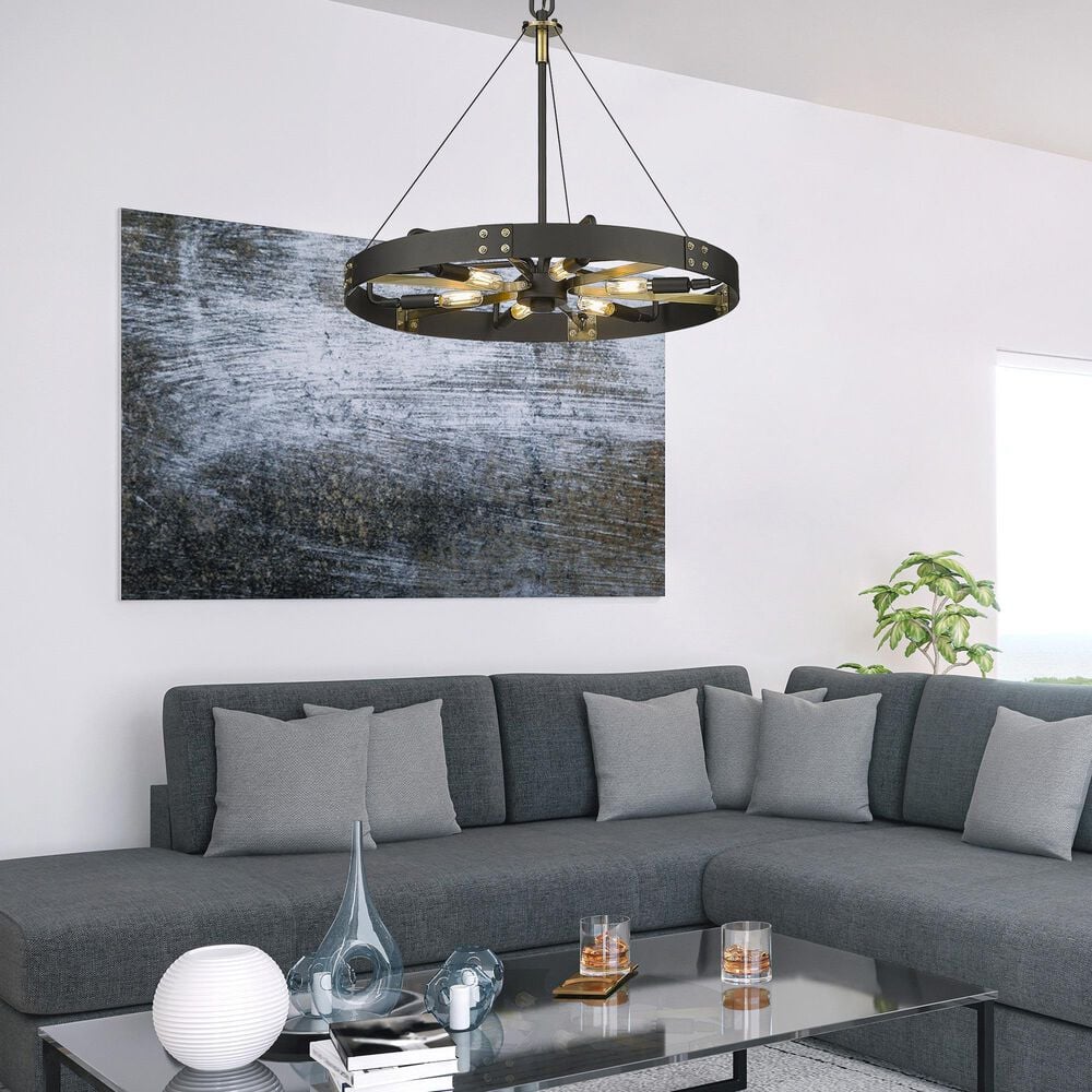 Golden Lighting Vaughn 6-Light Medium Pendant in Natural Black and Aged Brass, , large
