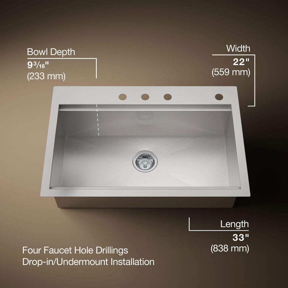 Kohler Lyric 33" Undermount Single-Bowl Kitchen Sink in Stainless Steel, , large