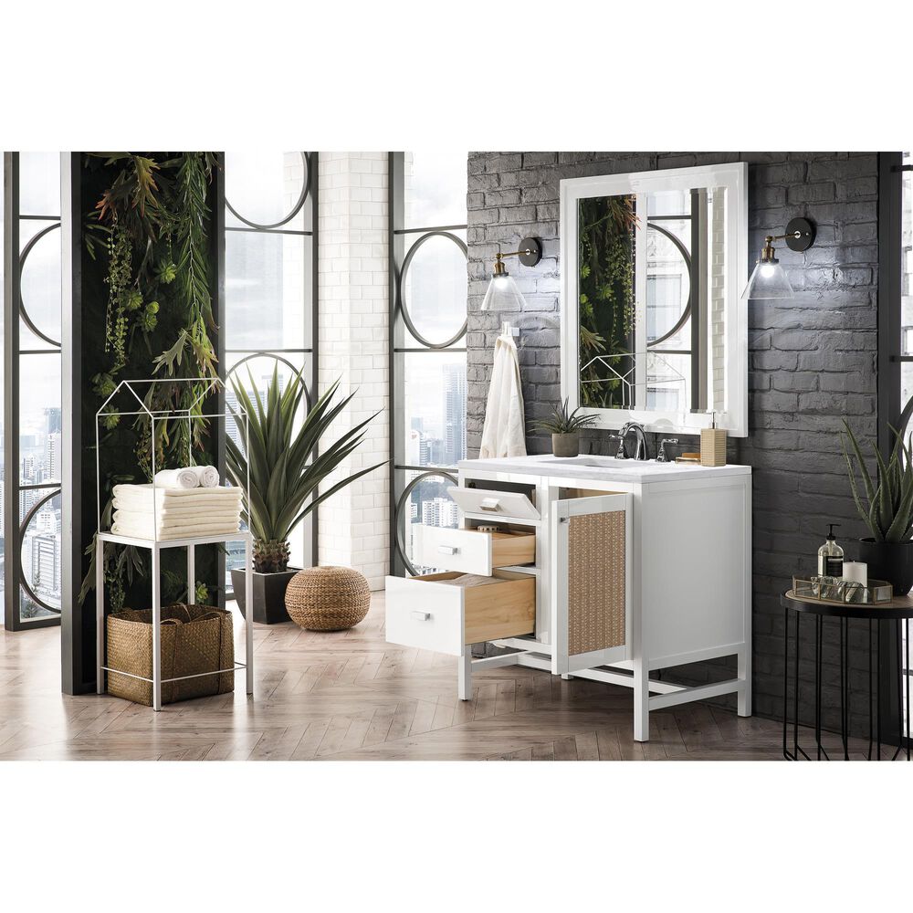 James Martin Vanities Addison 36&quot; Single Bathroom Vanity in Glossy White with 3 cm Arctic Fall Solid Surface Top and Rectangular Sink, , large