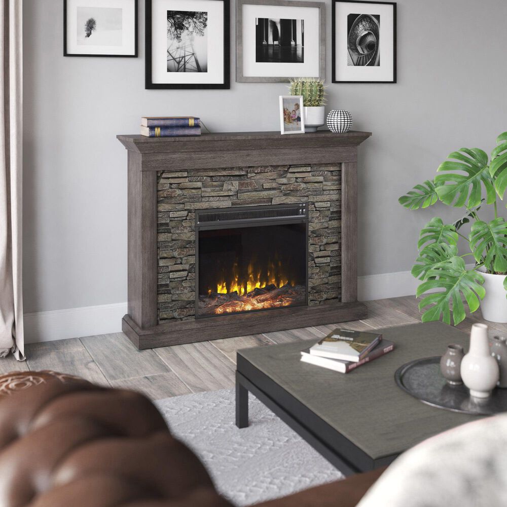 Classic Flame 48" Stacked Stone Wall Mantel with Electric Fireplace in Gray, , large