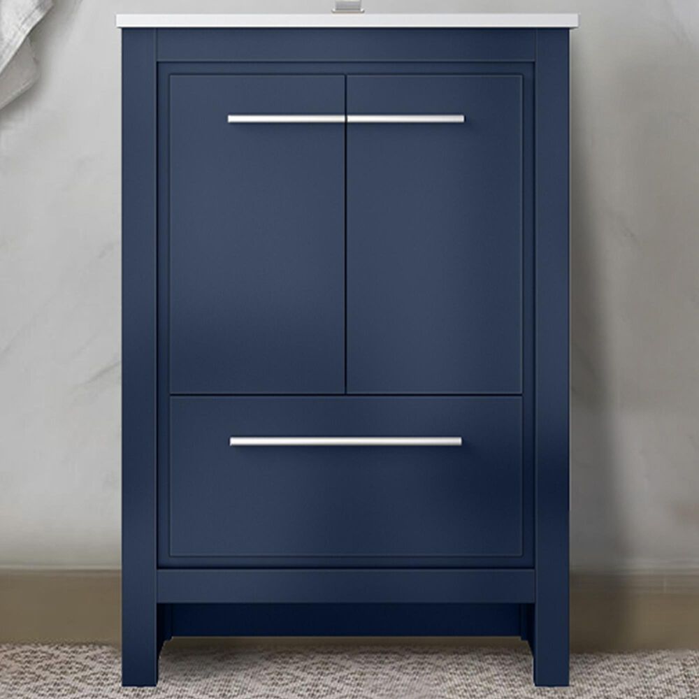 Lexora Home Lafarre 24&quot; Single Bathroom Vanity in Navy Blue with 2 cm White Quartz Top and Rectangular Sink, , large