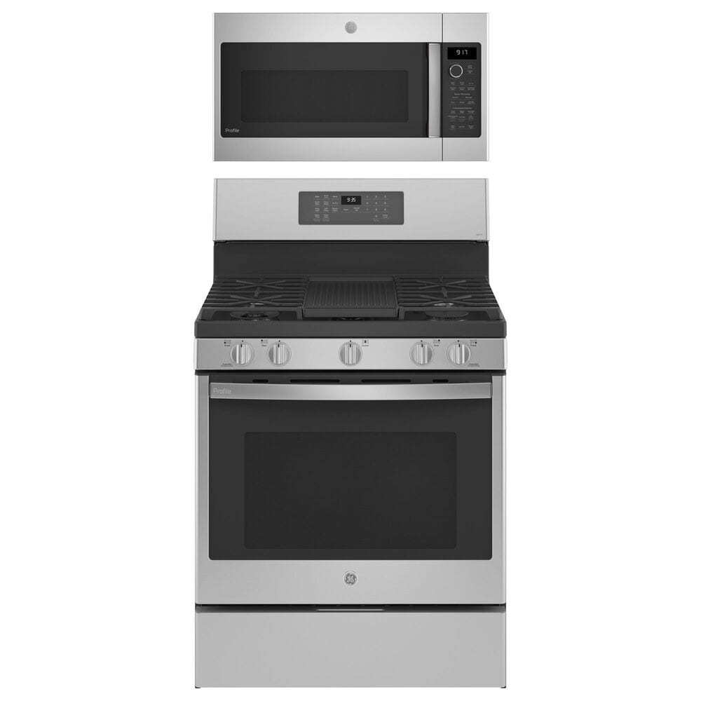 GE Profile 2-Piece Kitchen Package with 5.6 Cu. Ft. Smart Free-Standing Gas Range and 1.7 Cu. Ft. Microwave Oven in Stainless Steel, , large