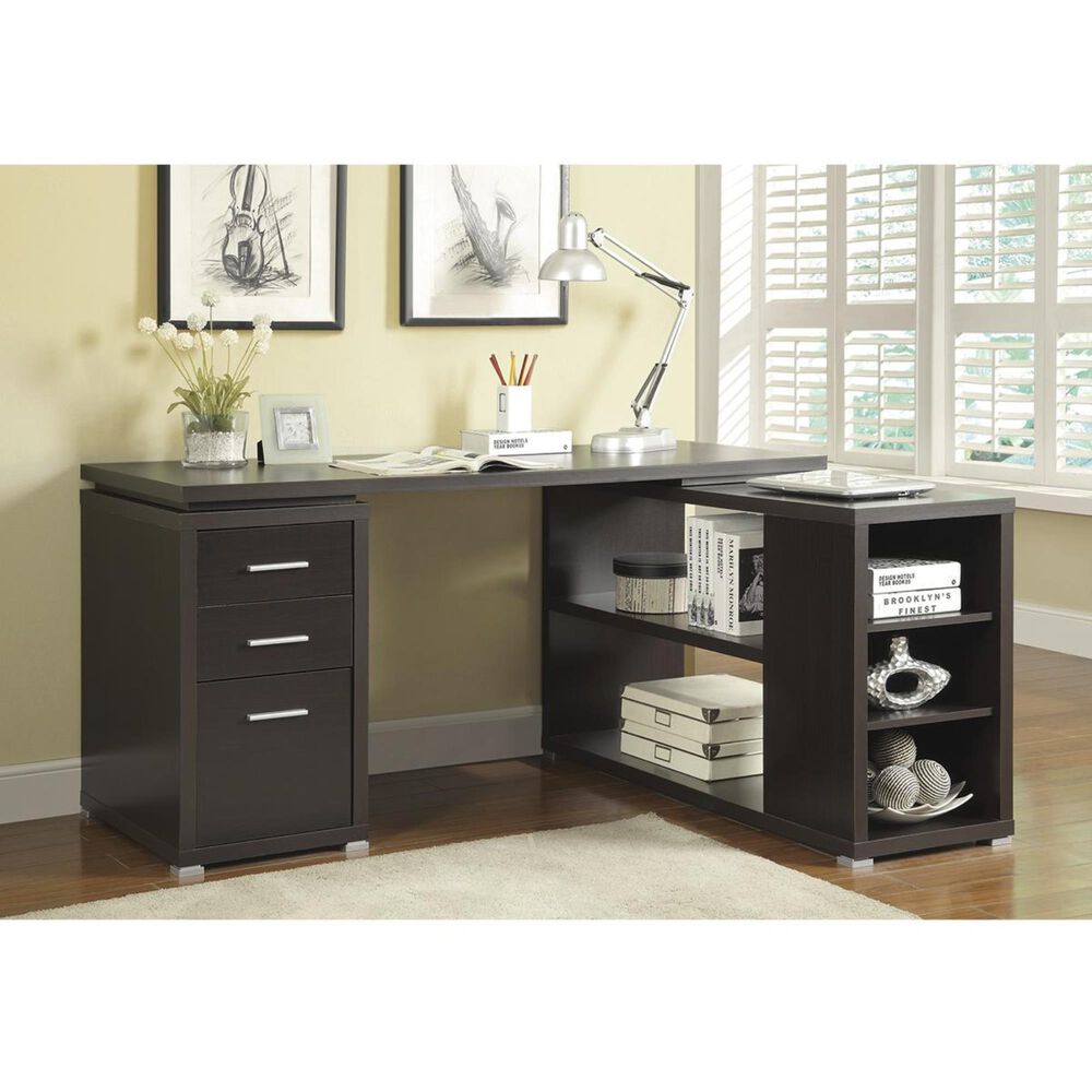 Pacific Landing Yvette L-Shape Computer Desk in Cappuccino, , large