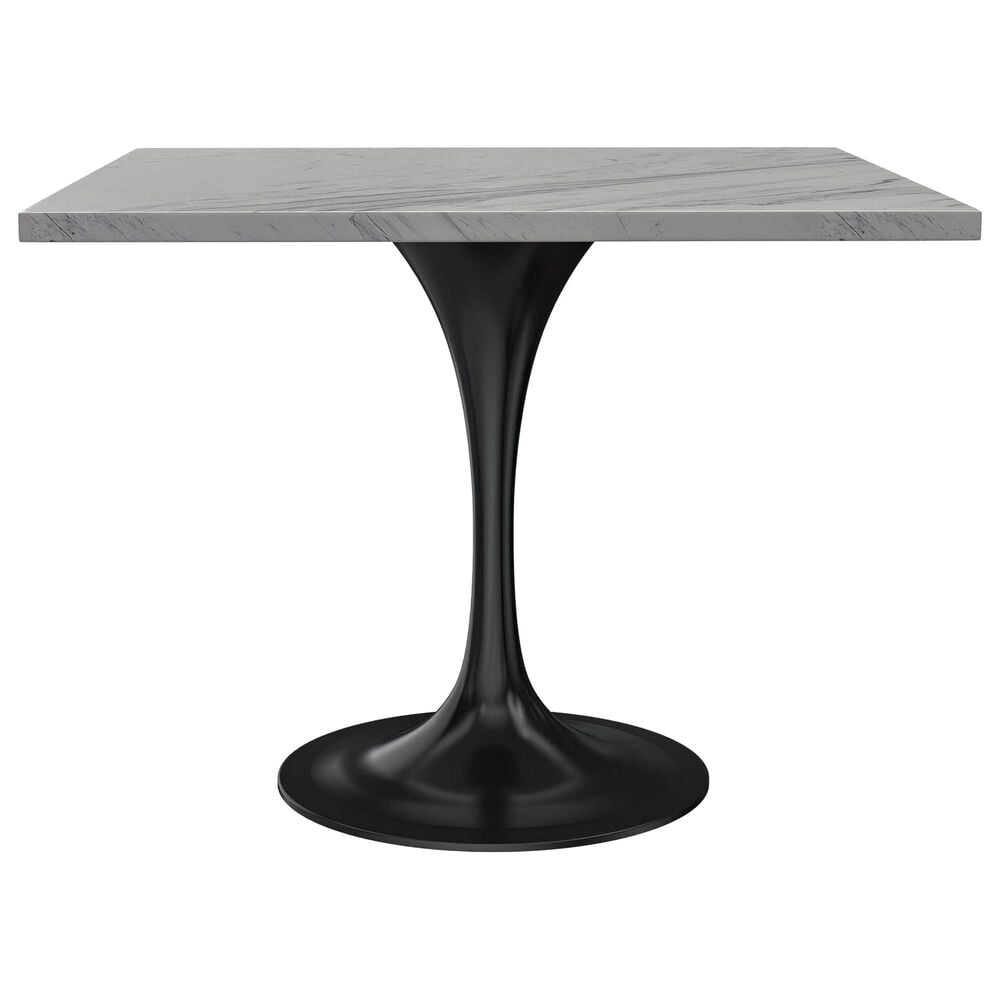Leisuremod LeisureMod Verve Collection 36 Square Dining Table, Black Base with Laminated White Marbleized Top, , large