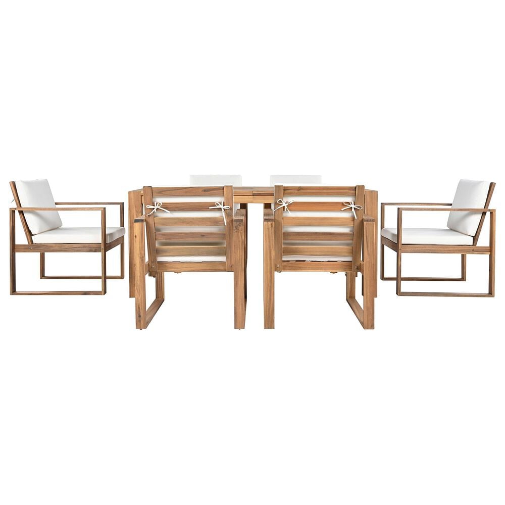 HOMLUX 7-Piece Patio Dining Set with 69" Rectangular Light Teak Table and Umbrella Hole in Beige, , large
