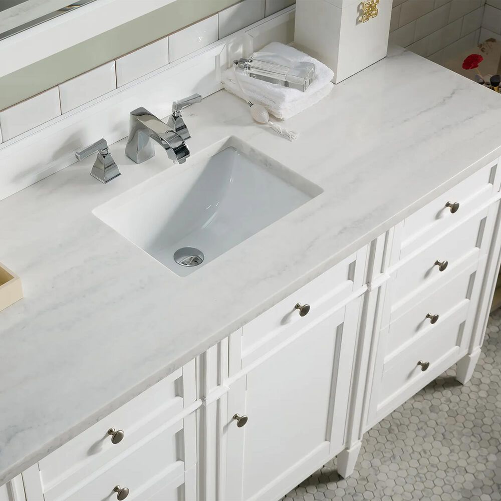 James Martin Vanities Brittany 60&quot; Single Bathroom Vanity in Bright White with 3 cm Arctic Fall Solid Surface Top and Rectangular Sink, , large
