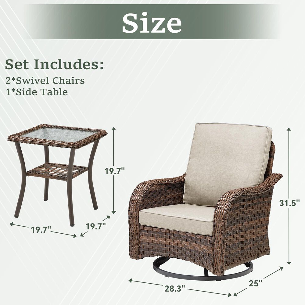Hearth and Haven 3-Piece Outdoor Bistro Set with Swivel Gliders Rocker in Beige, , large