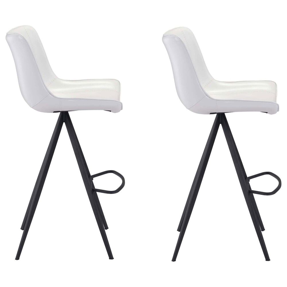 Zuo Modern Aki Bar Stool in White and Black &#40;Set of 2&#41;, , large