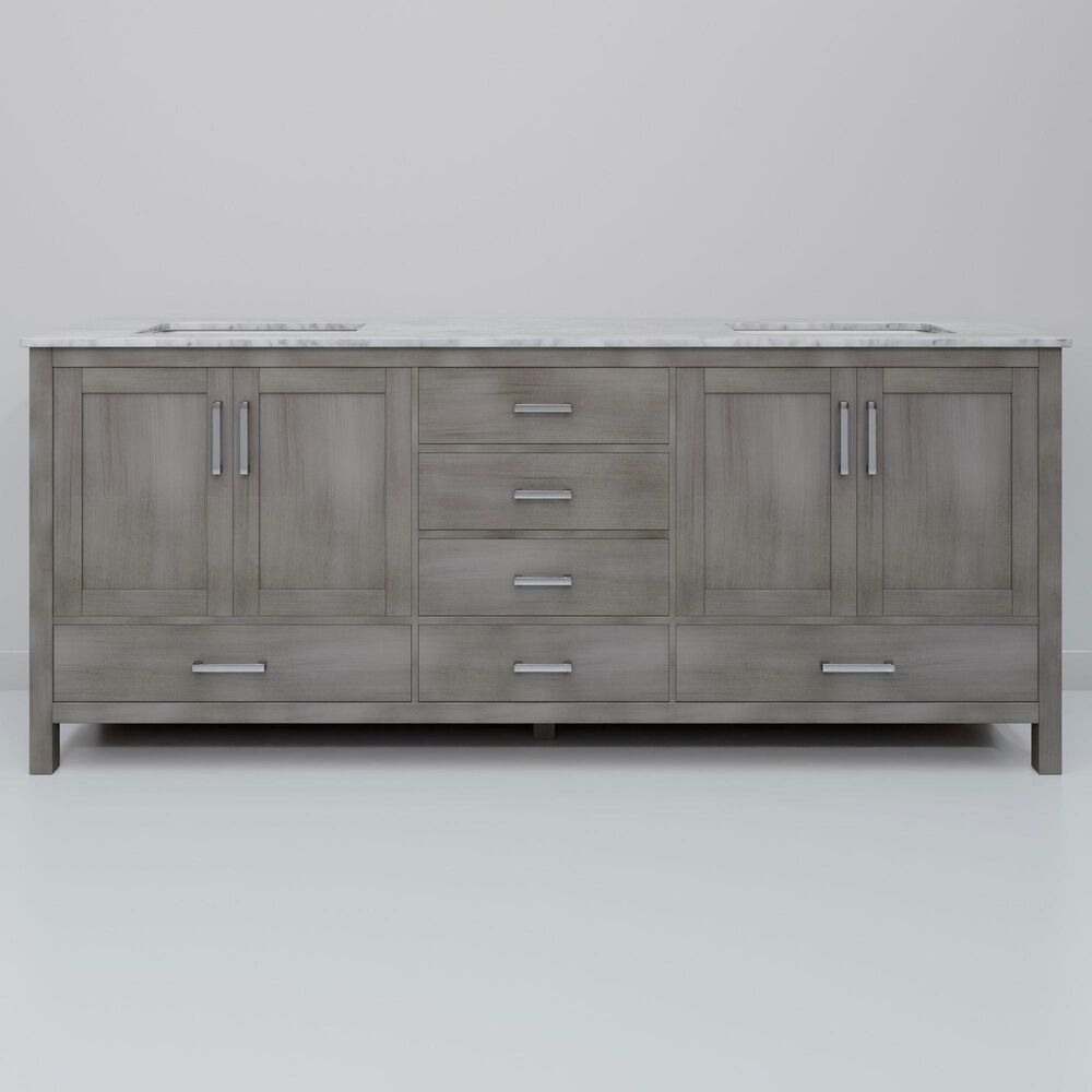 Lexora Home Jacques 72&quot; Double Bathroom Vanity in Distressed Grey with 2 cm White Carrara Marble Top and Rectangular Sinks, , large
