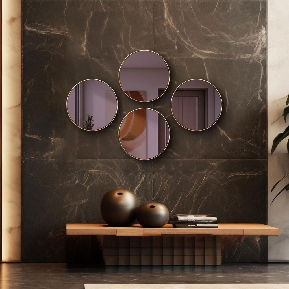 Howard Elliott Broidy Round Mirror in Aubergine Purple and Gold, , large
