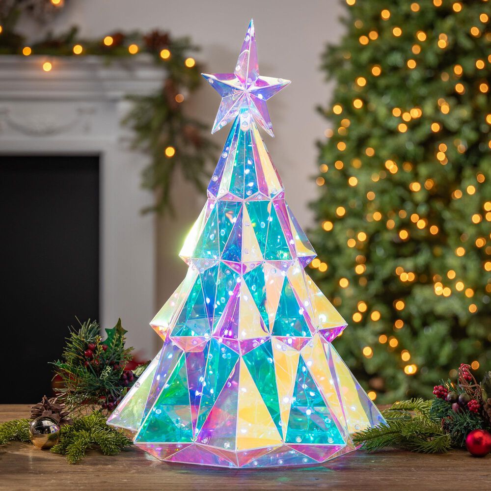 The Gerson Company 19.7" USB Electric RGB Lighted Holographic Holiday Tree with Remote Control in White, , large